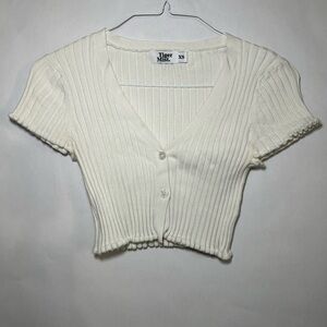 Tiger Mist White Ribbed Mini Cropped Ruffle Hem Baby Tee Shirt Size XSmall